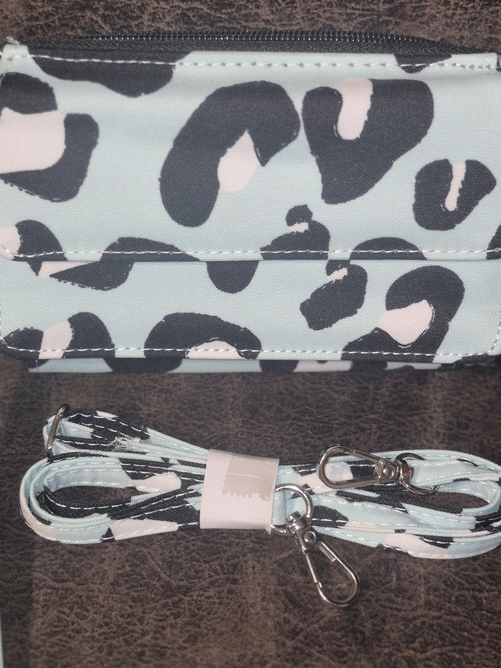Light Blue & Pink Leopard Print Crossbody Bag